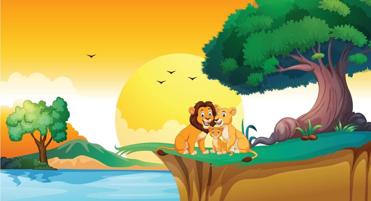 Lion Family Wallpaper for Kids Room pattern detail