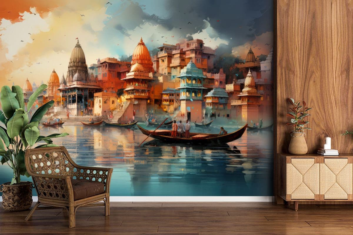 Banarasiya, Ancient Varanasi City Art Wallpaper for Wall shown in a room