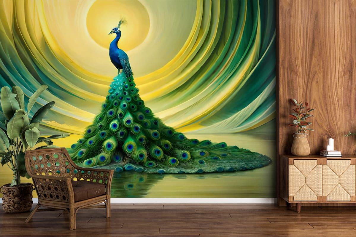 Peacock Elegance Wallpaper Mural for Wall shown in a room