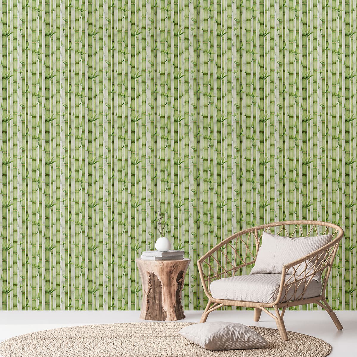 Watercolor Bamboo Haven Wall Tapestry Wallpaper Roll pattern detail