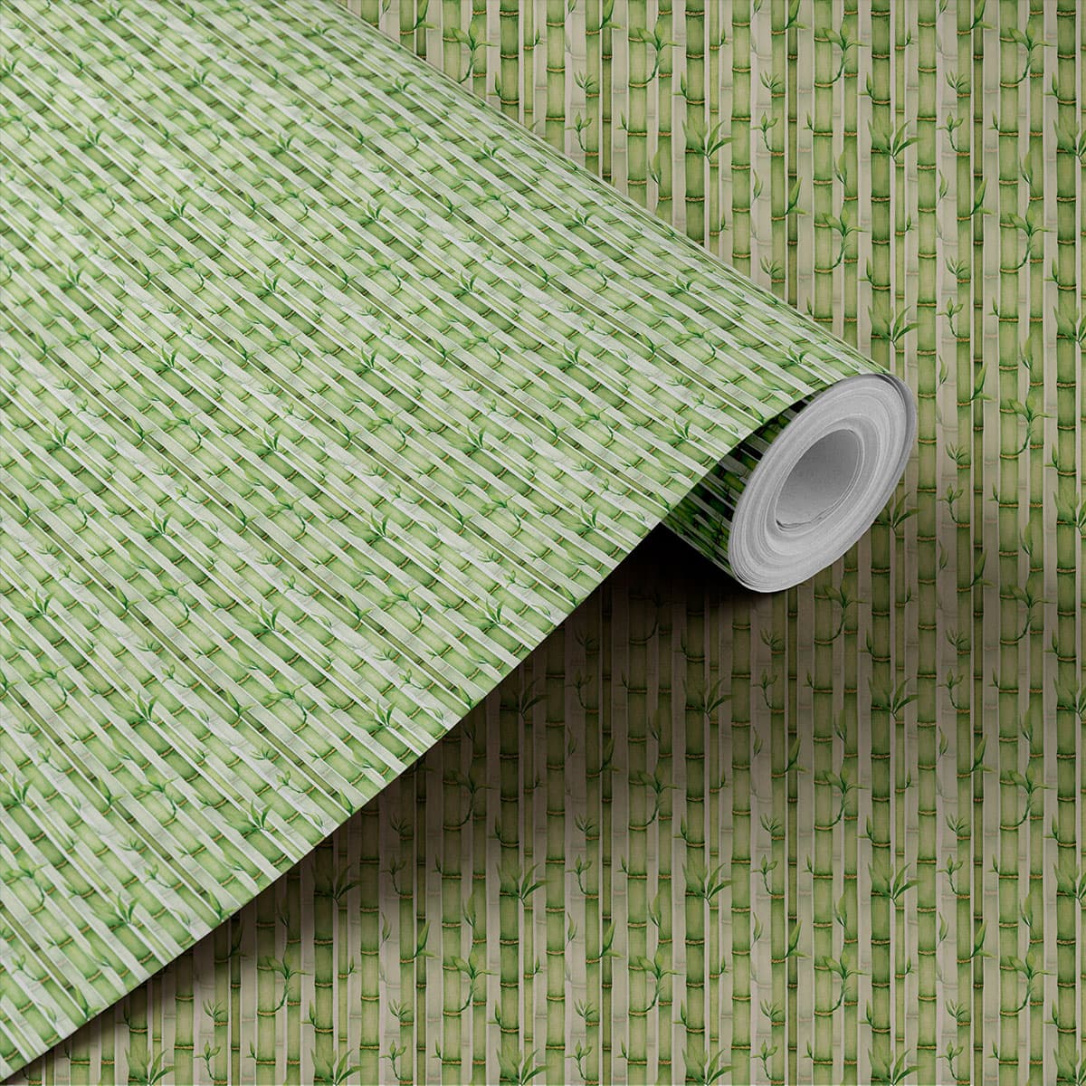 Watercolor Bamboo Haven Wall Tapestry Wallpaper Roll shown in a room