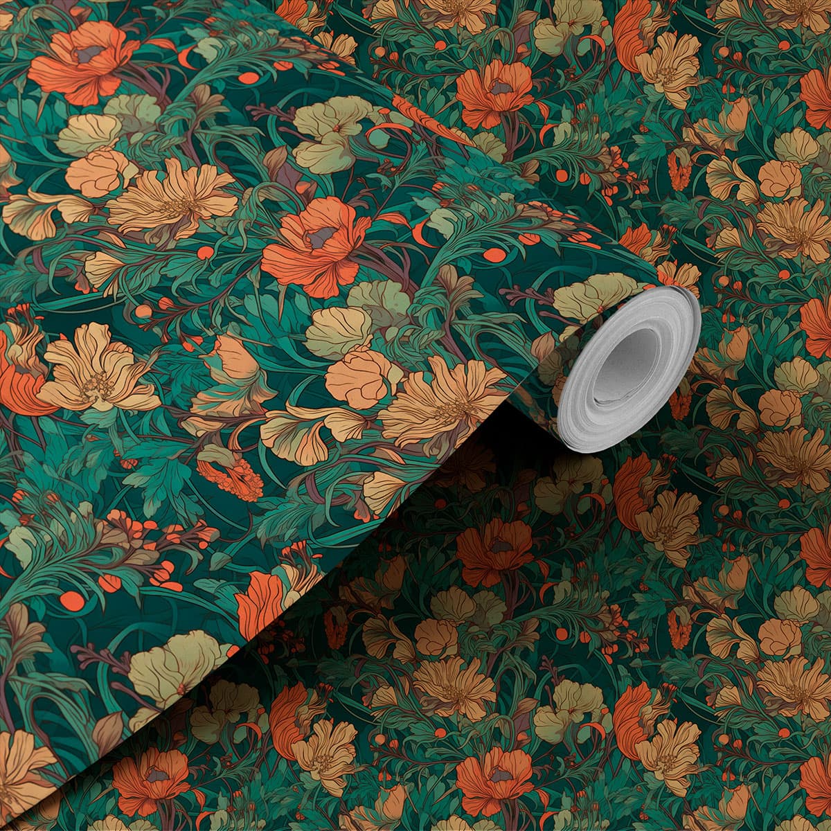 Vibrant and Exotic Floral Pattern Wallpaper Roll shown in a room