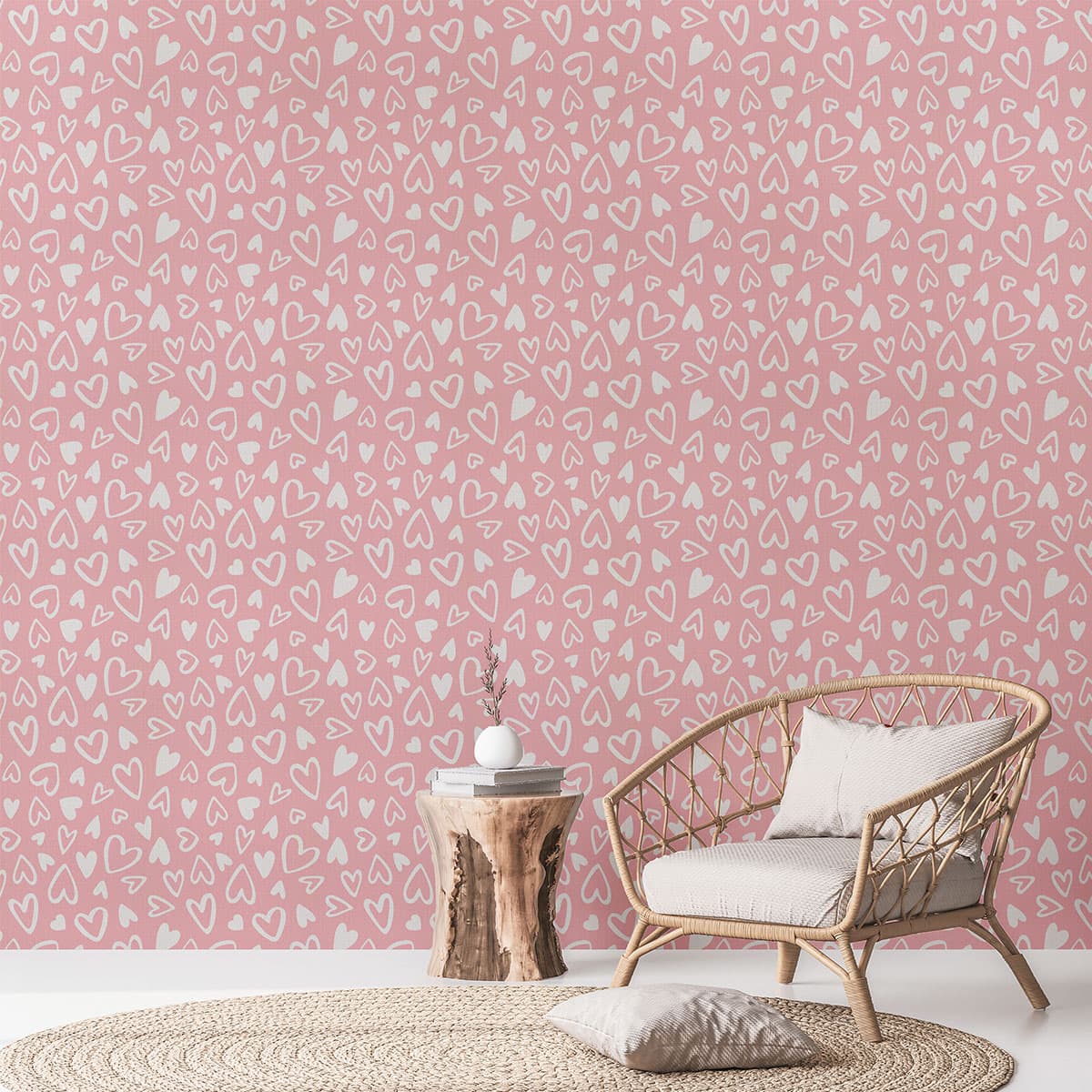 Cute Doodle Style Hearts Pattern Wallpaper Roll pattern detail