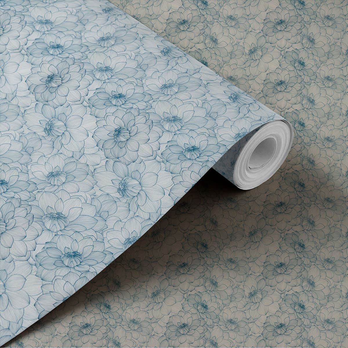 Luxurious Dahlia Flowers Pattern Wallcovering Roll shown in a room
