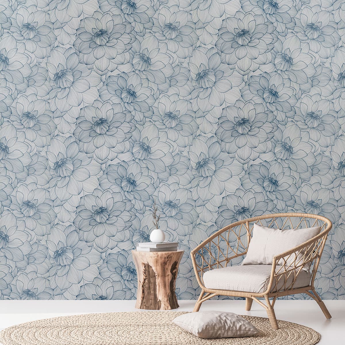 Luxurious Dahlia Flowers Pattern Wallcovering Roll pattern detail
