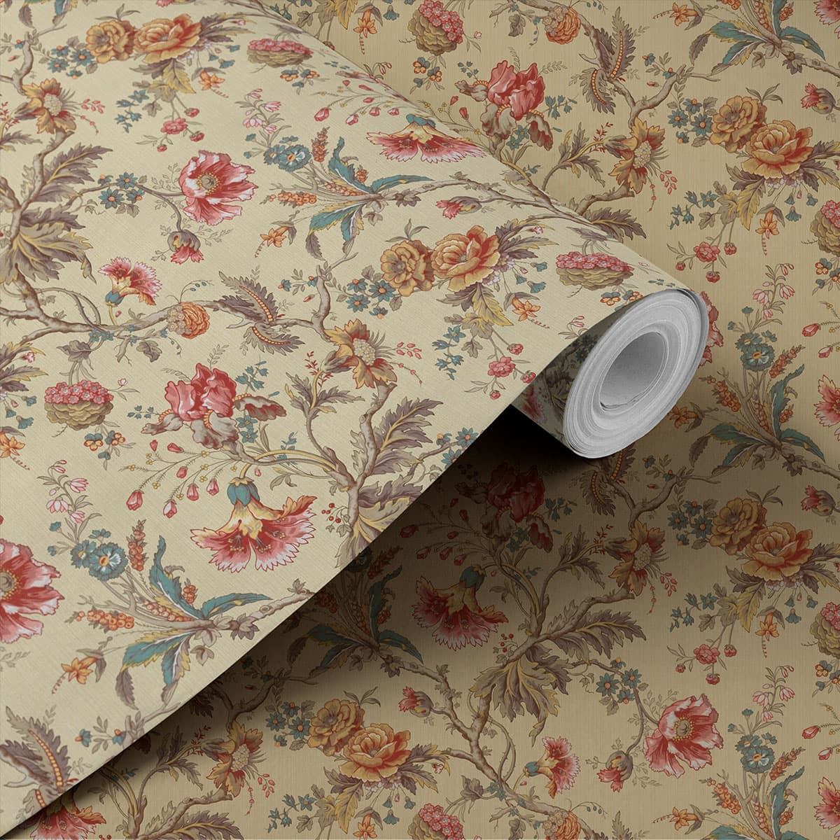 Mesmerizing Vintage Floral Pattern Wallcovering Wallpaper shown in a room