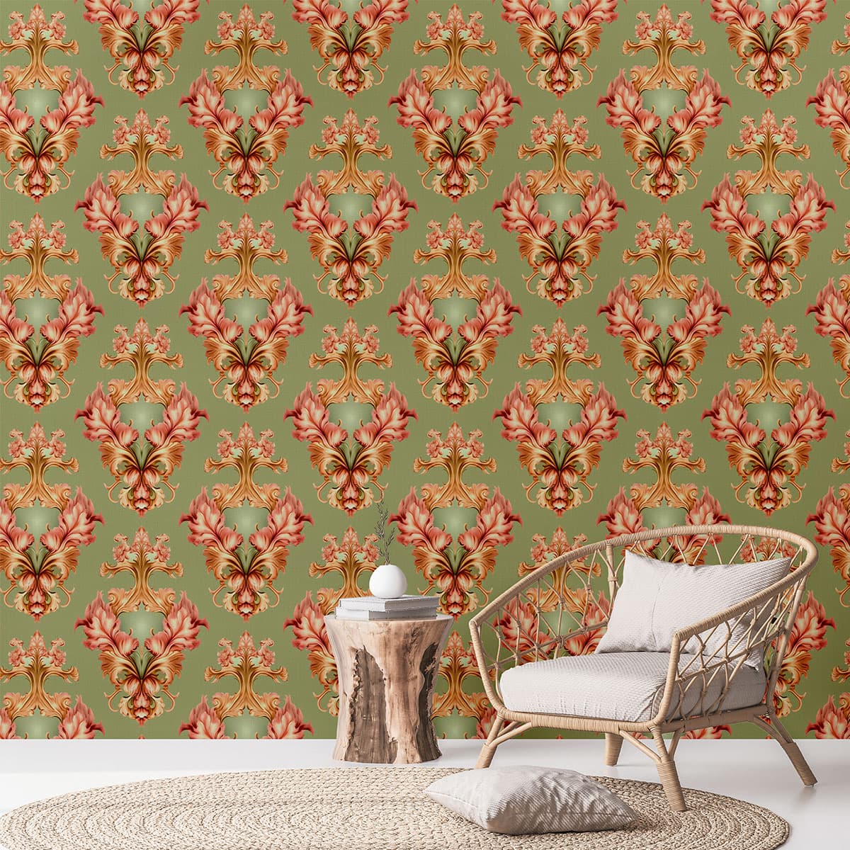 Elegant Damask Style Pattern Wallpaper Roll pattern detail