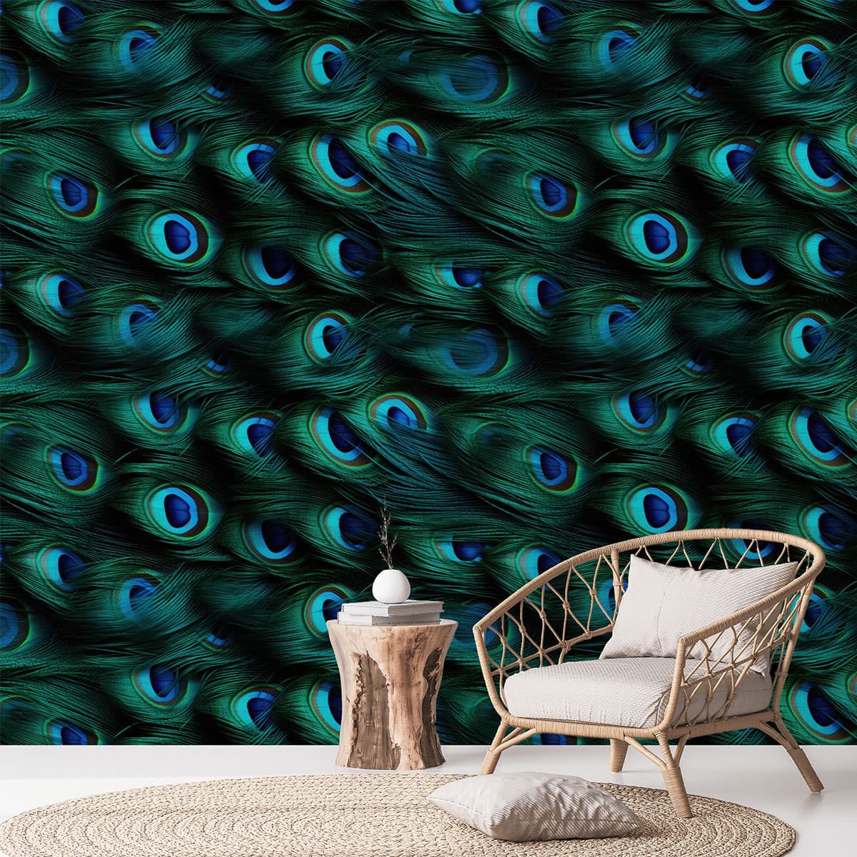 Spectral Peacock Feather Elegance Wallcovering pattern detail