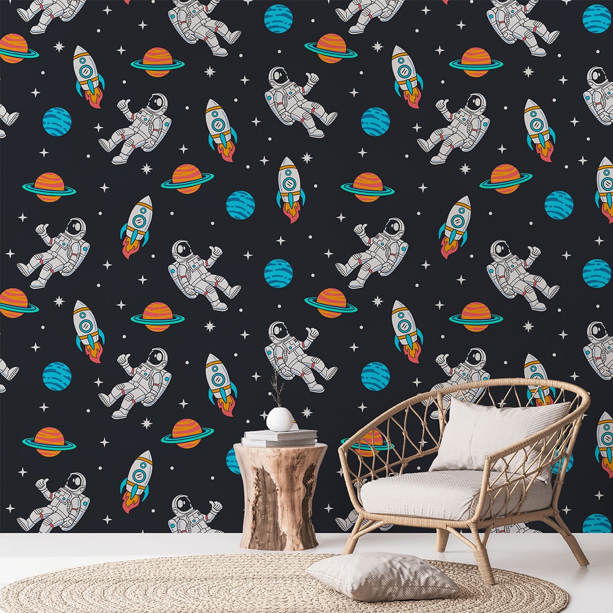 Space Doodle Pattern Wallcovering for Kids Room pattern detail