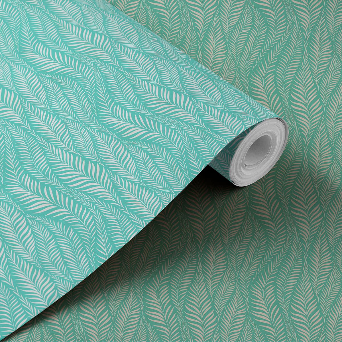 Palmy Haven Tropical Palm Leaf Pattern Wallcovering Wallpaper shown in a room