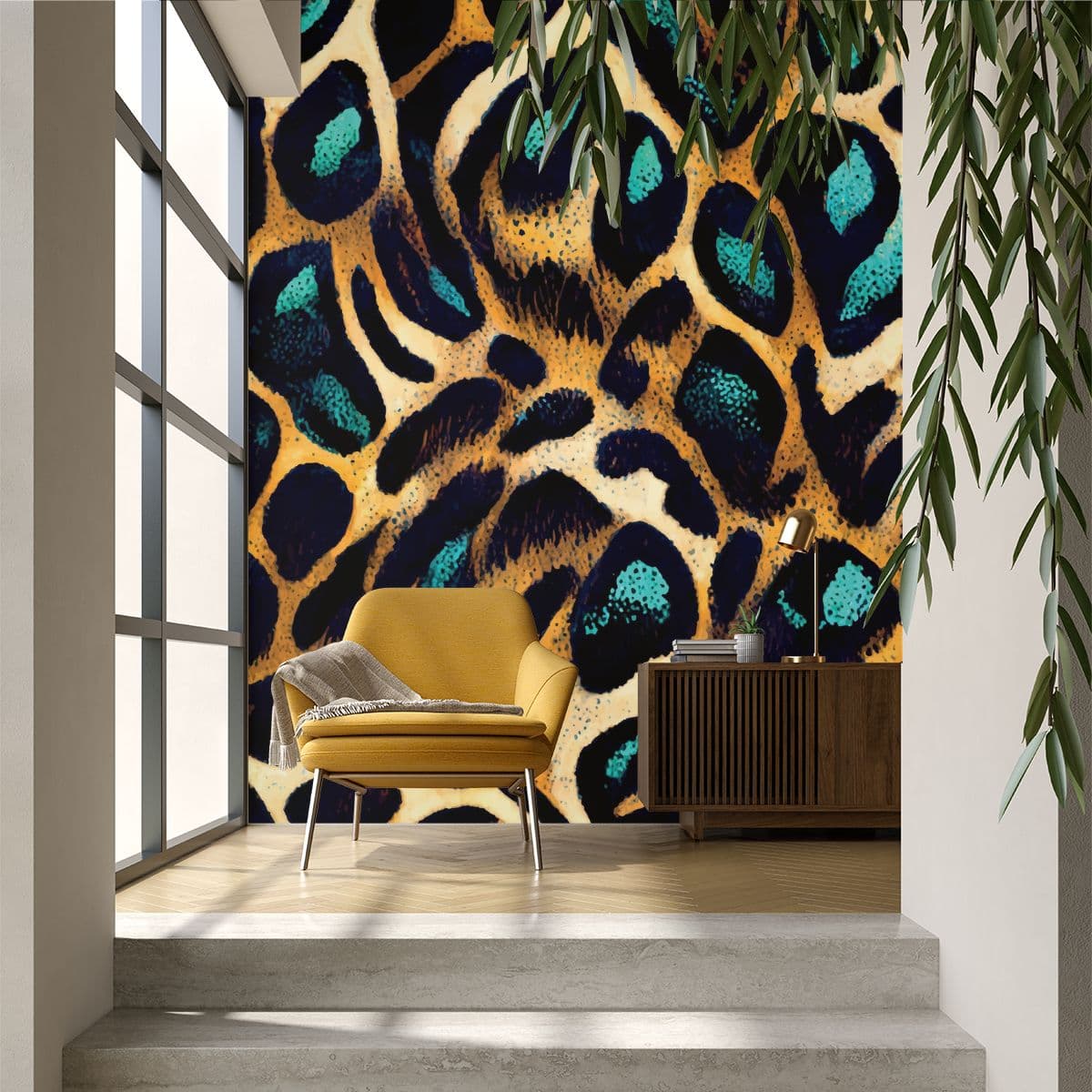 Bright Leopard Skin Pattern Wallpaper for Wall shown in a room