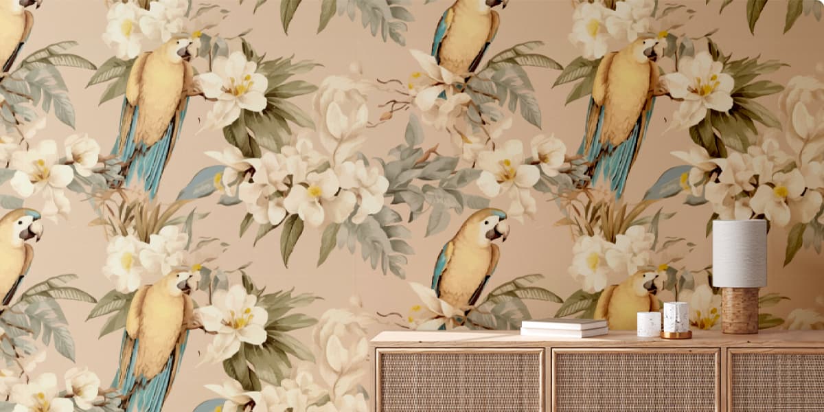 Parrot Paradise Seamless Wallpaper for Wall shown in a room