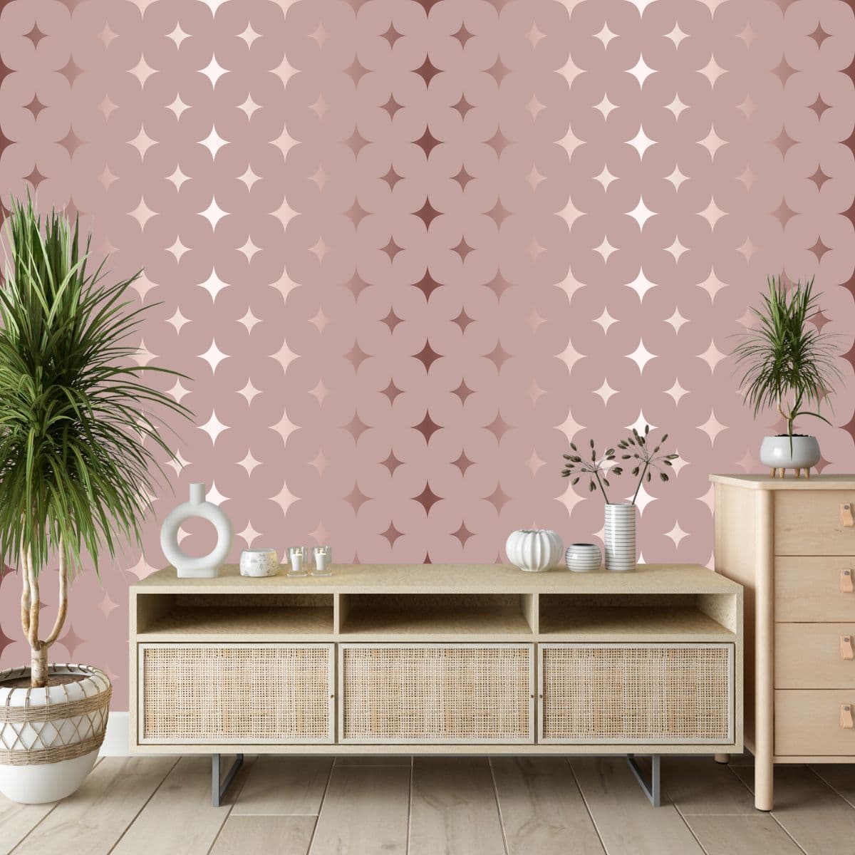 Dazzling Rose Gold Diamonds Pattern Wallpaper for Wall shown in a room
