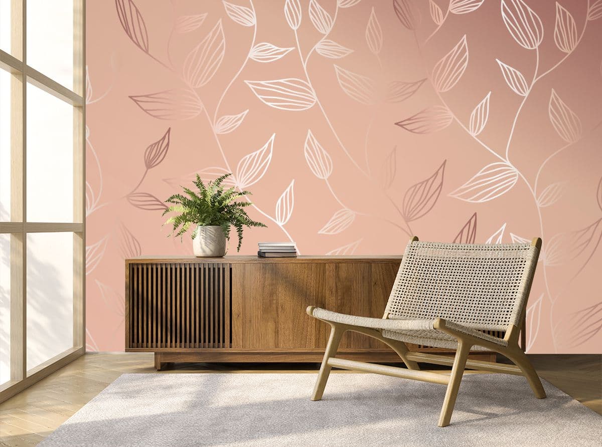 Rose Gold Leaves Pattern Wallpaper for Wall shown in a room
