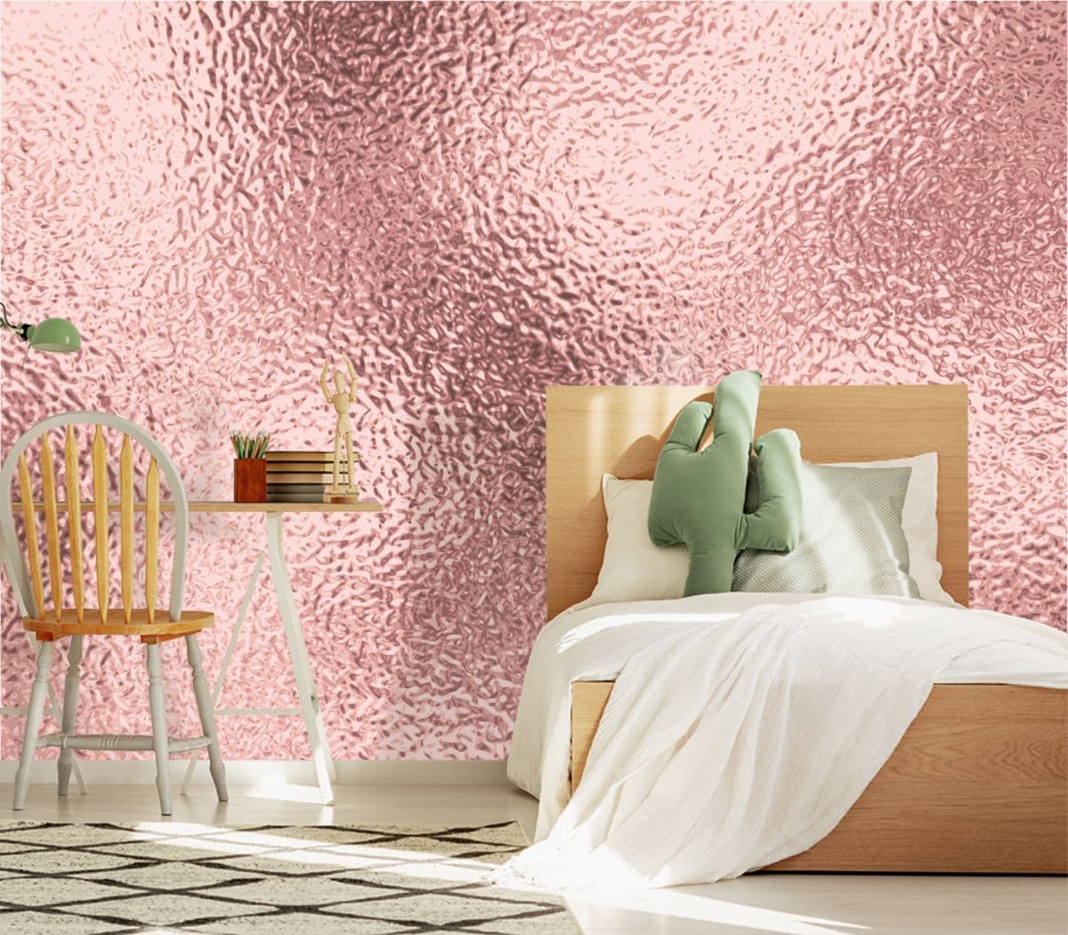 Rose Gold Metal Texture Wallpaper for Wall shown in a room
