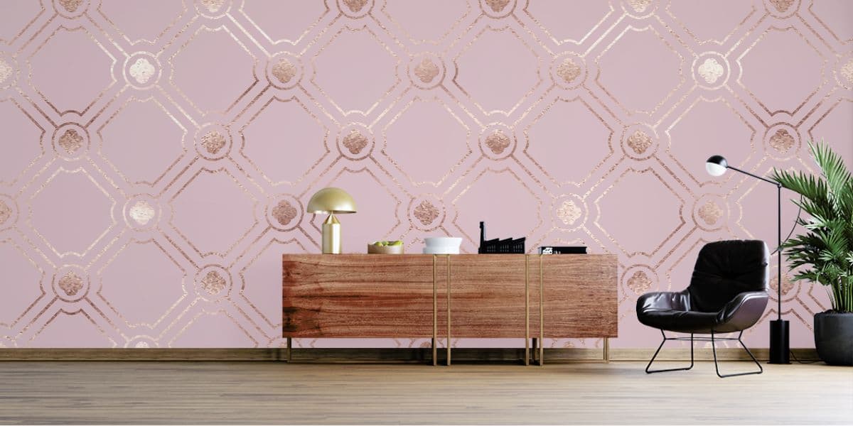 Rose Gold Tile Radiance Wallpaper for Wall shown in a room