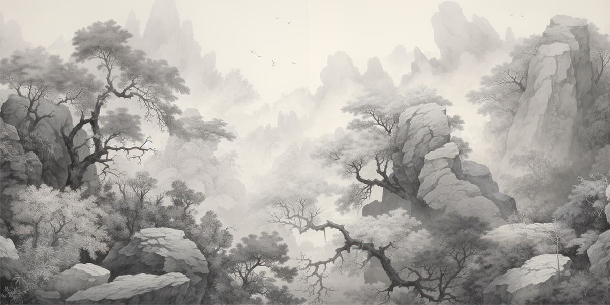 Woodland Serenity Japandi Style Wallpaper pattern detail