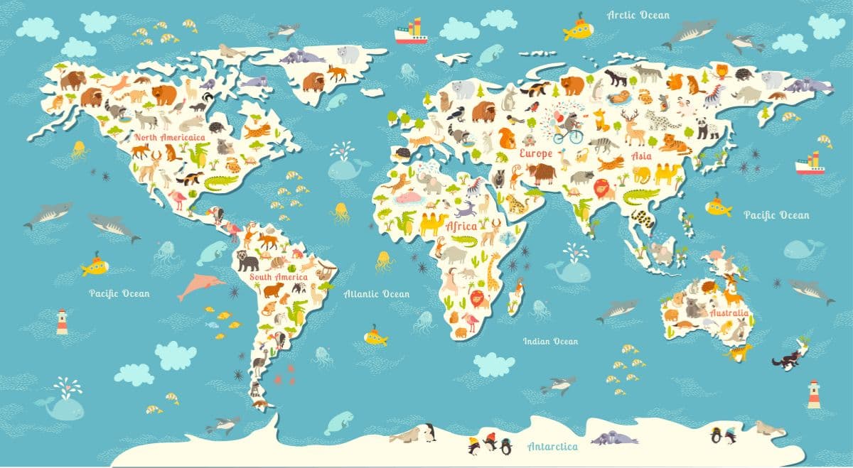 Animals World Map Wallpaper for Wall pattern detail