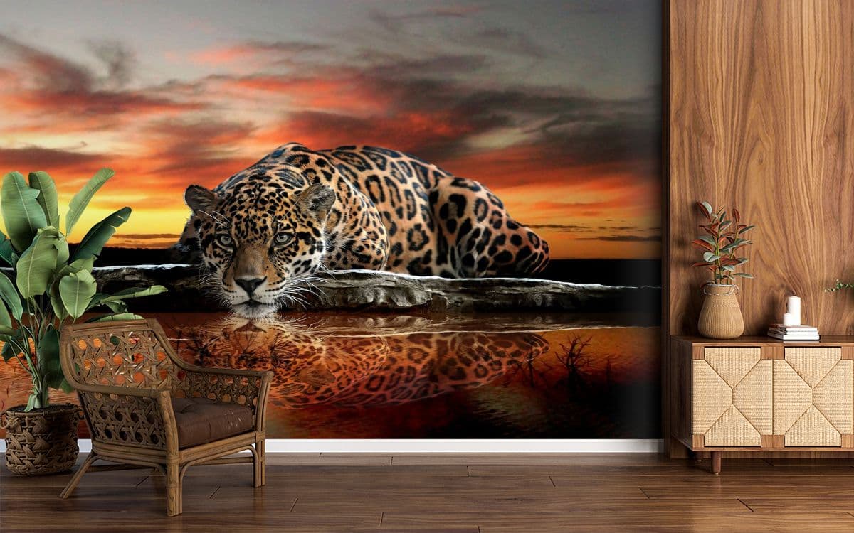 3D Mighty Leopard Wallpaper for Wall shown in a room