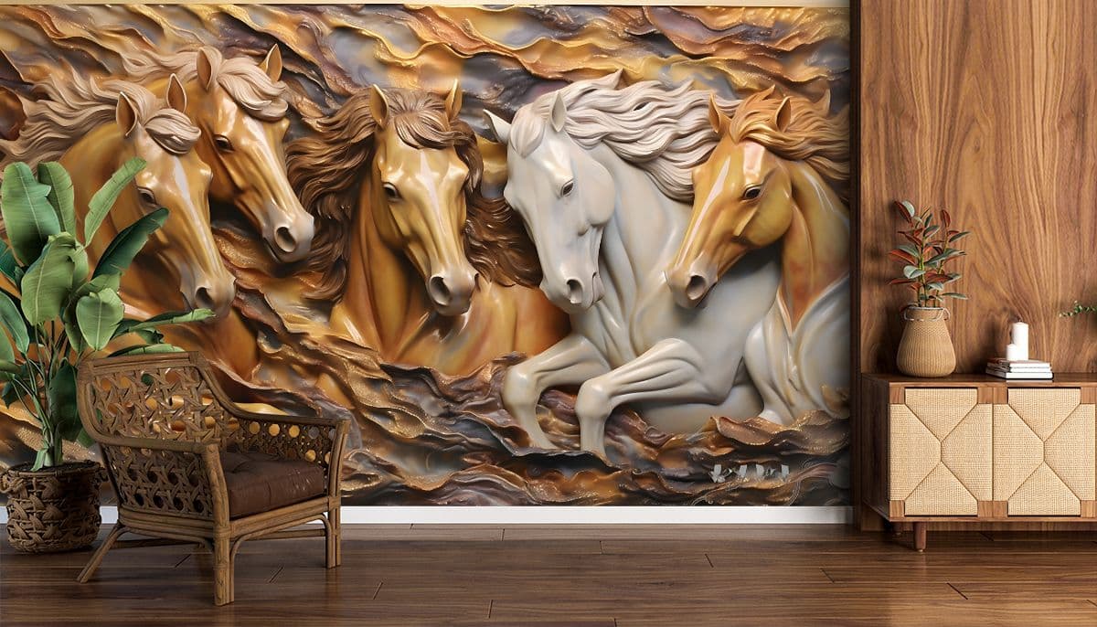 Elegant 3D Horse Wallpaper Mural shown in a room