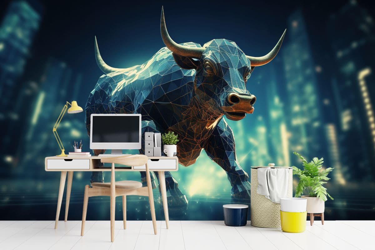 Bullish Vision: Stock Market Bull Wallpaper for Wall shown in a room