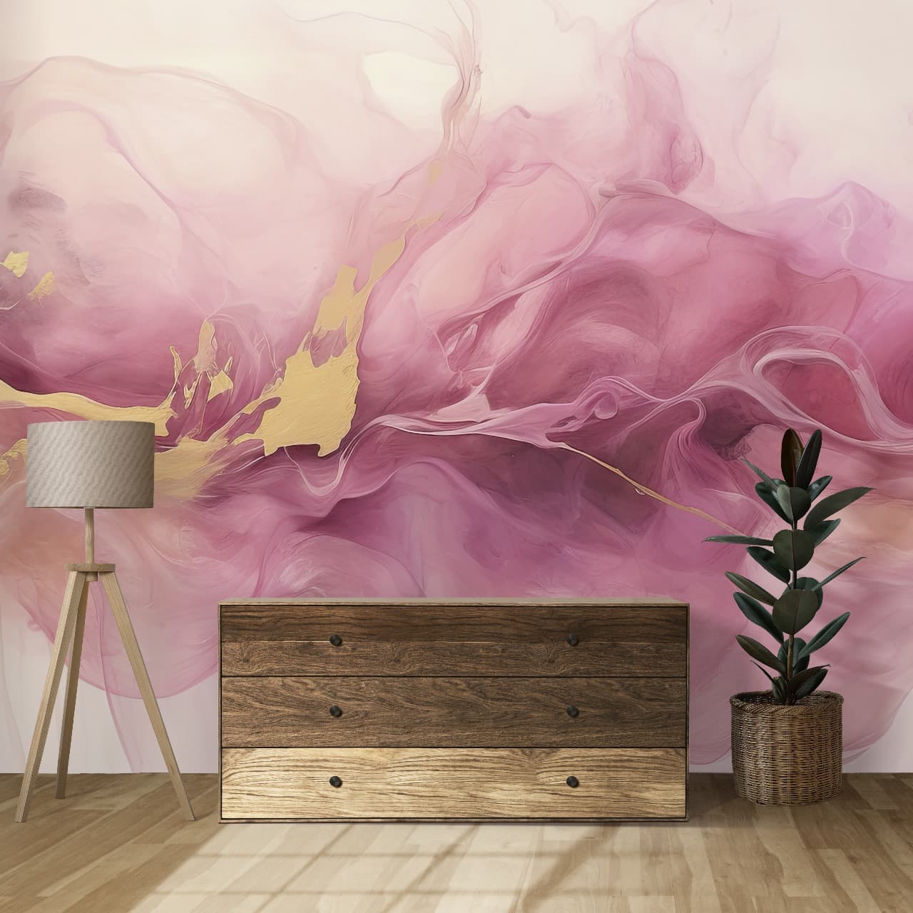 Rose Gold Luxury Sparkling Texture Wallpaper for Wall shown in a room