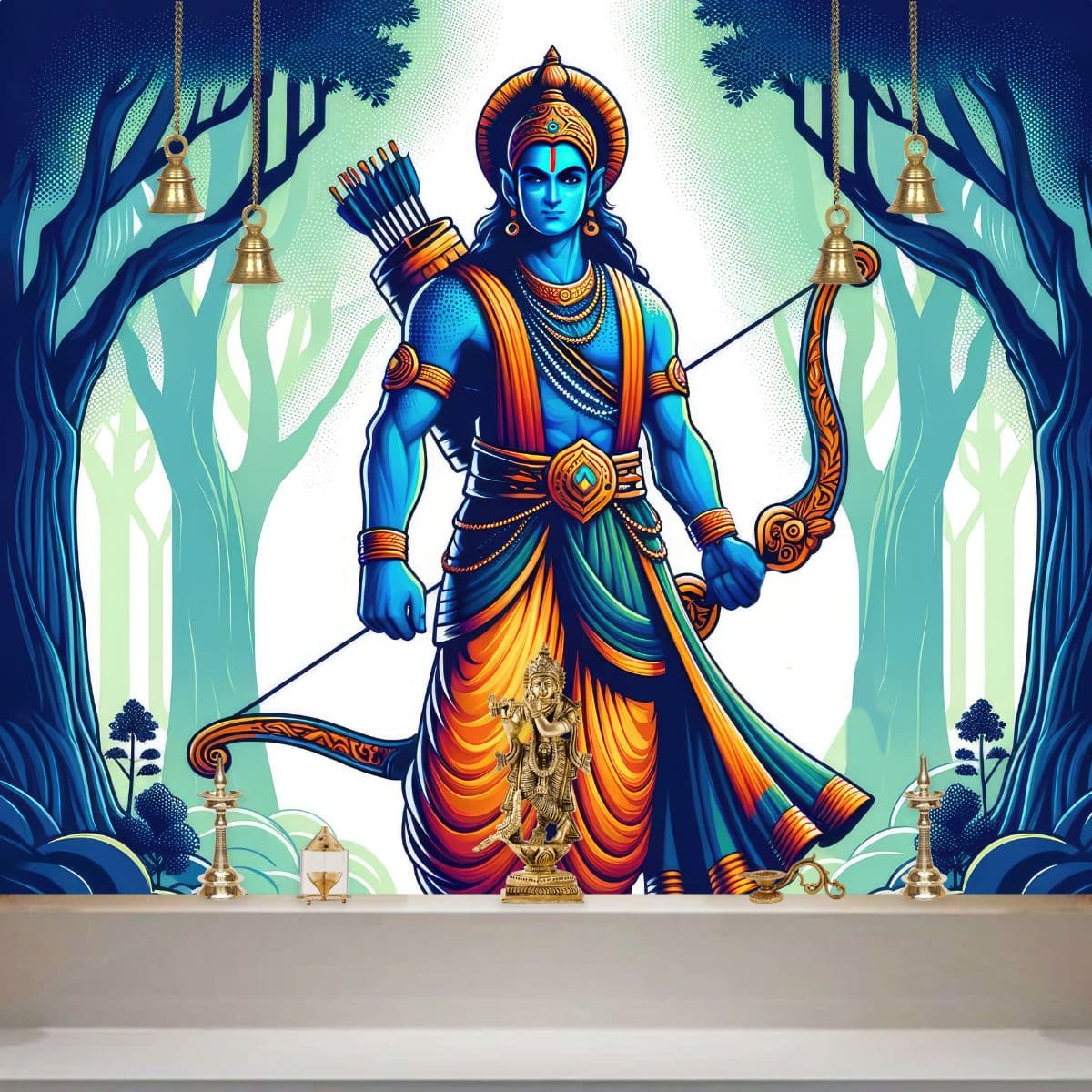 Bhagwan Ram Portrait Wallpaper for Wall shown in a room
