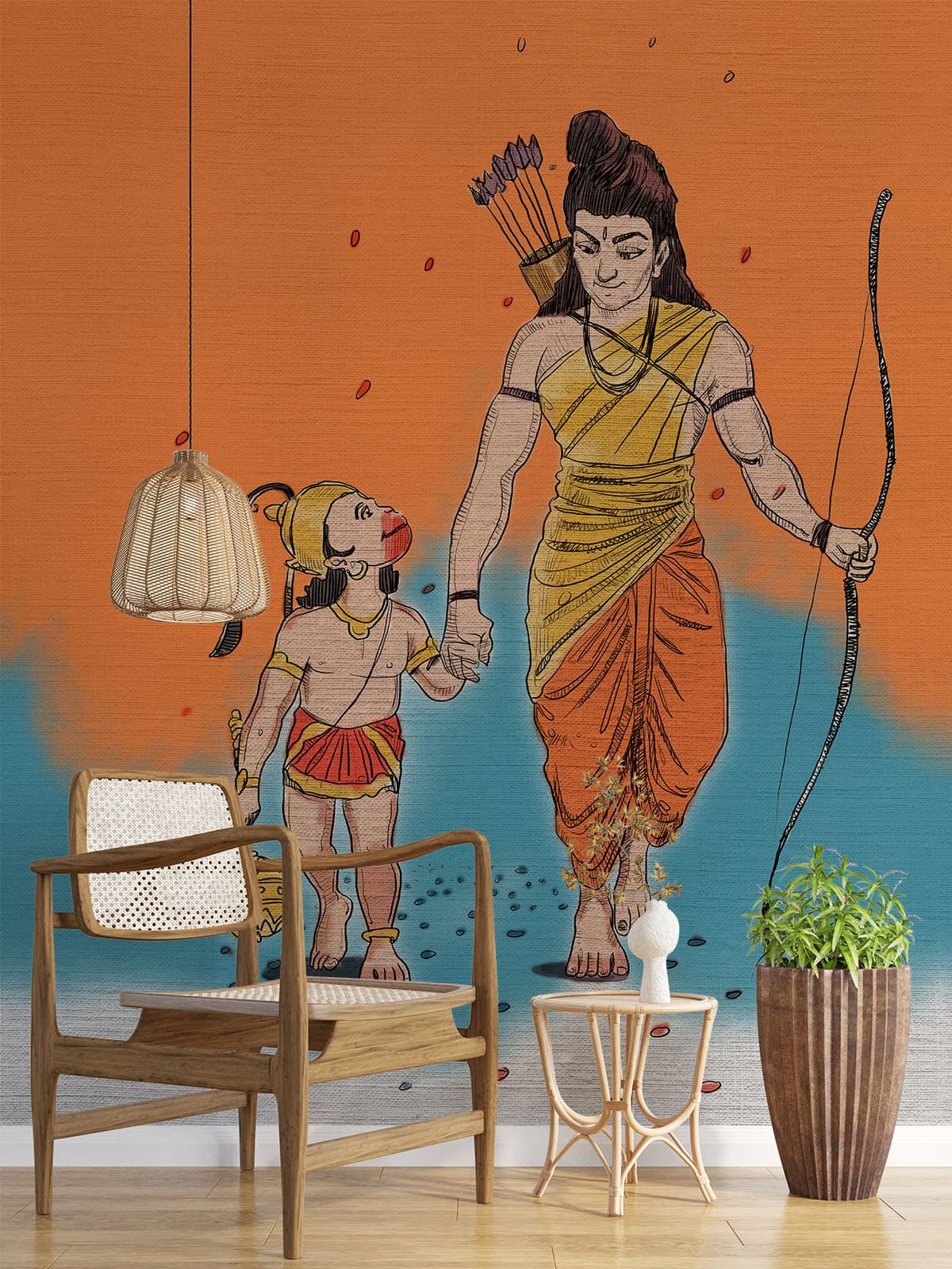 Ram ji and Hanuman ji Wallpaper for Wall shown in a room