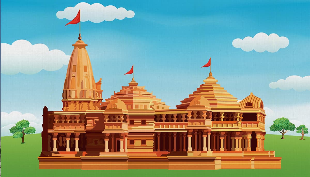 Ram Mandir Scenery Wallpaper Mural pattern detail