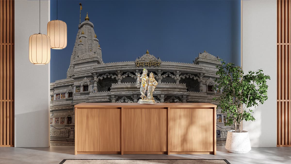 Prem Mandir Vrindavan Wallpaper for Wall shown in a room