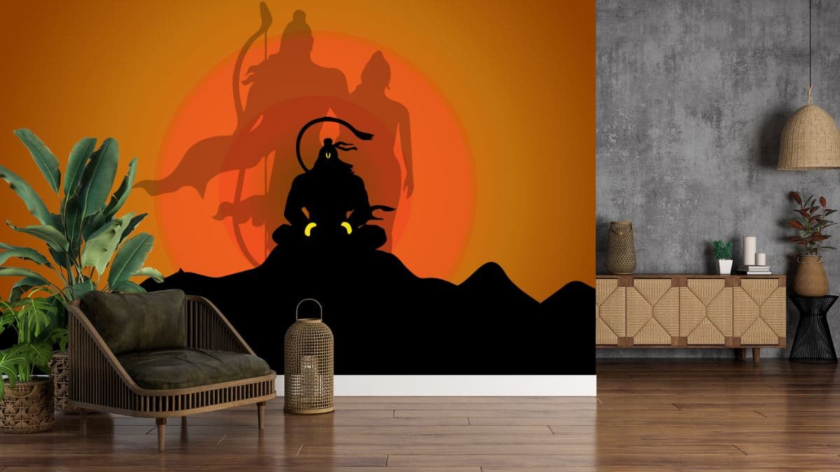 Sita, Ram and Hanuman ji Wallpaper for Wall shown in a room