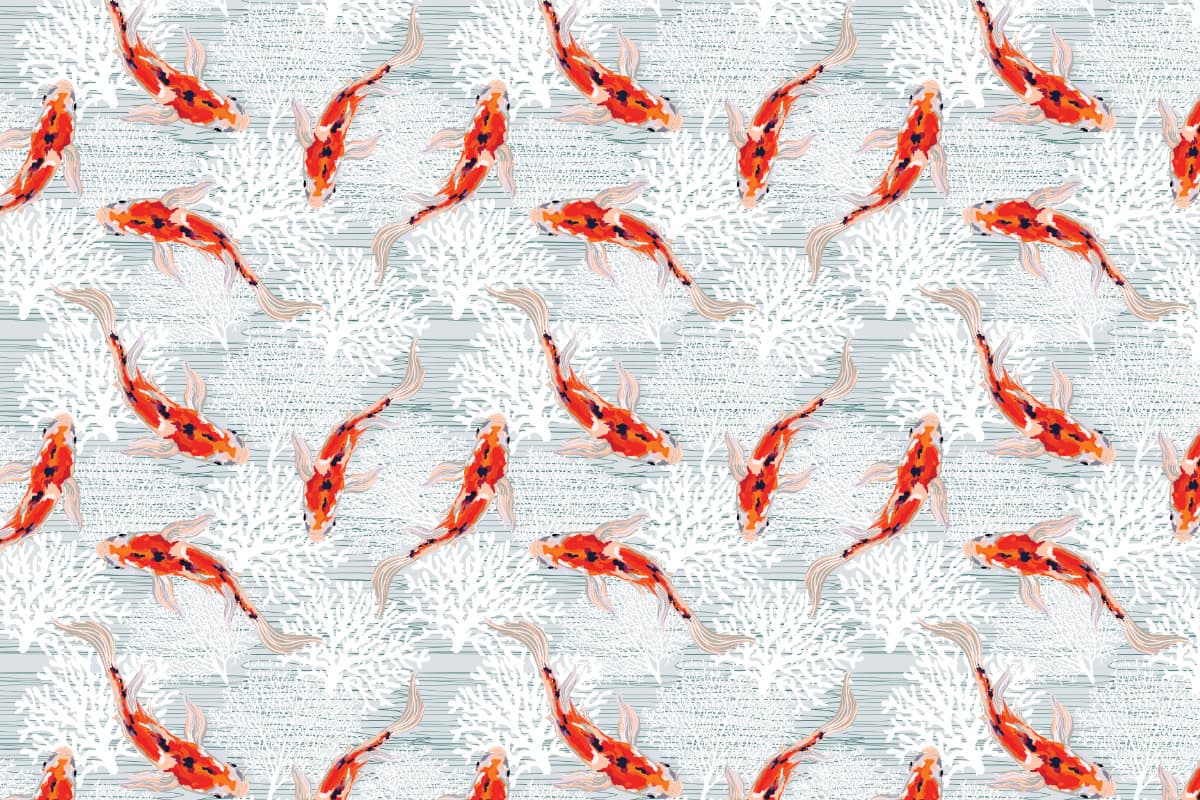 Elegant Koi Fish Mural Feng Shui Inspired Living Room Wallpaper pattern detail