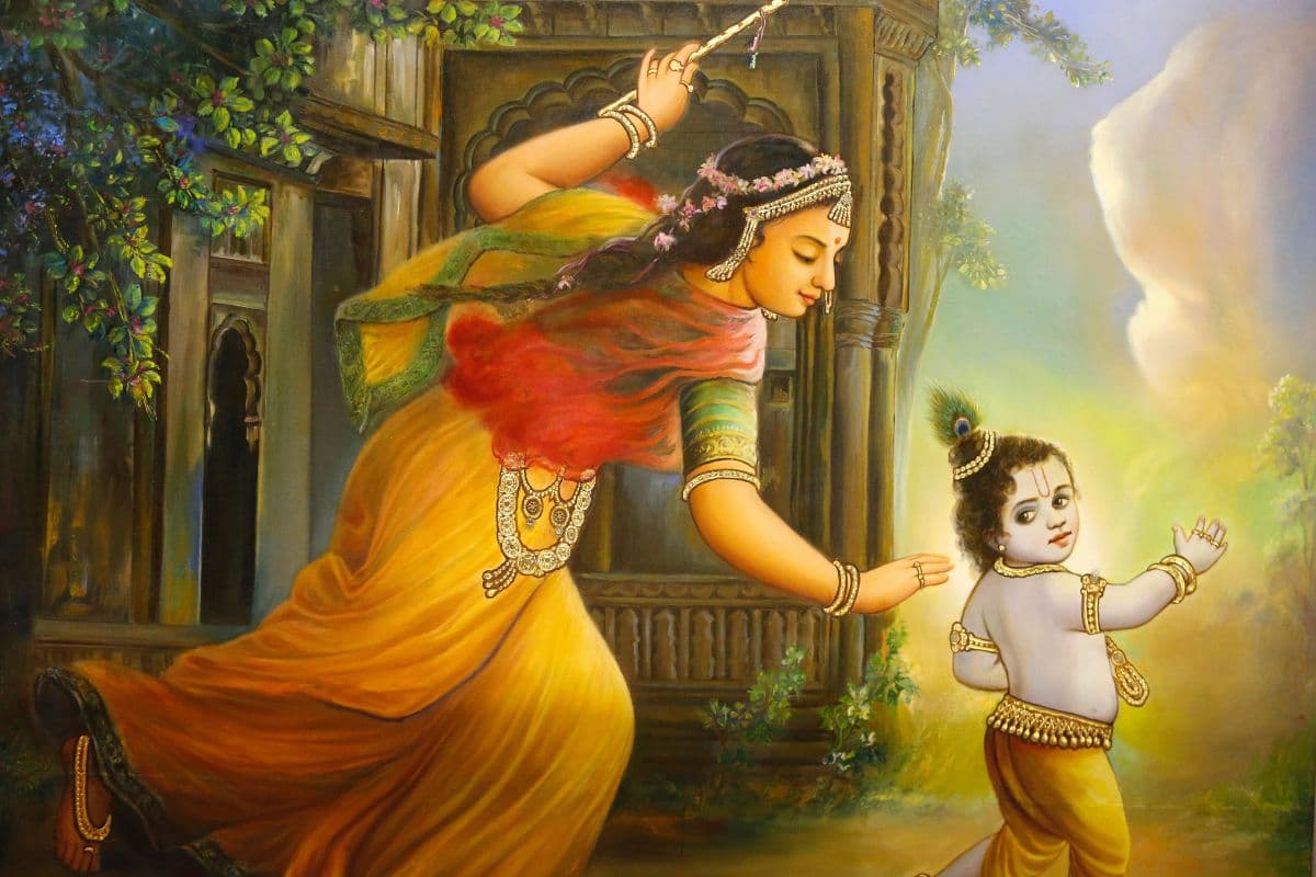 Maa Yashoda and Krishna Wallpaper for Wall pattern detail