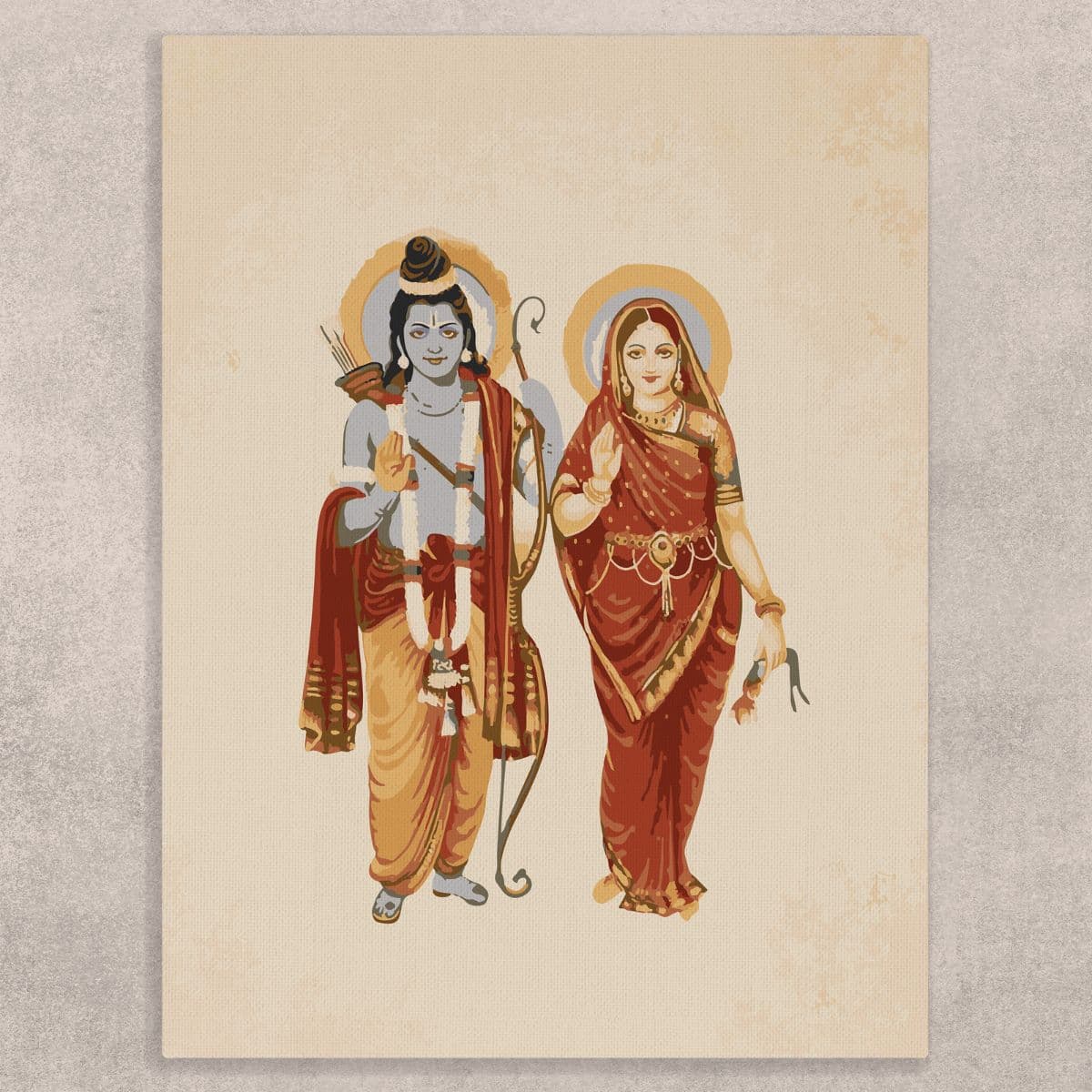 Eternal Embrace Sita Ram Canvas Art shown in a room