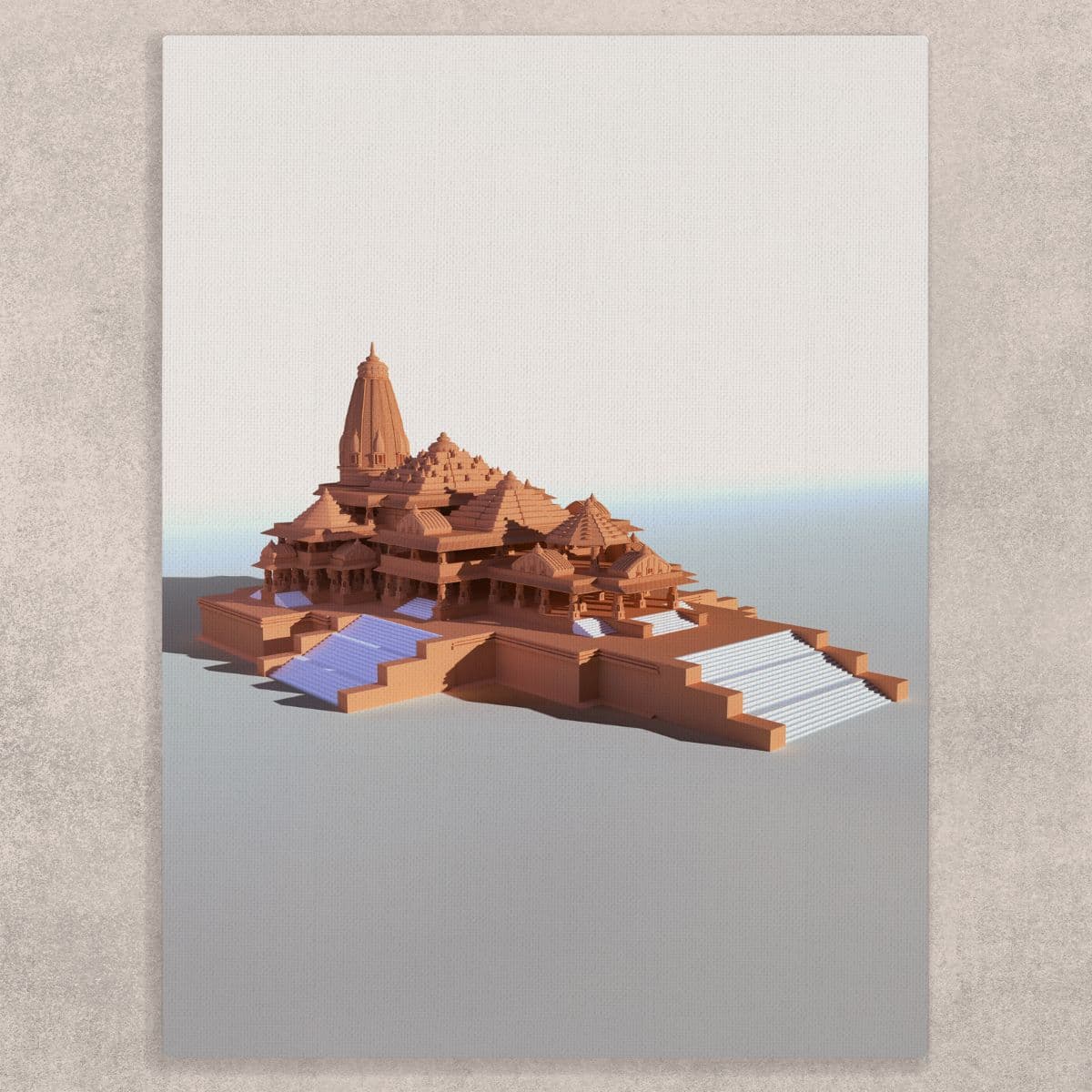 3D Ram Mandir Canvas Wall Art shown in a room
