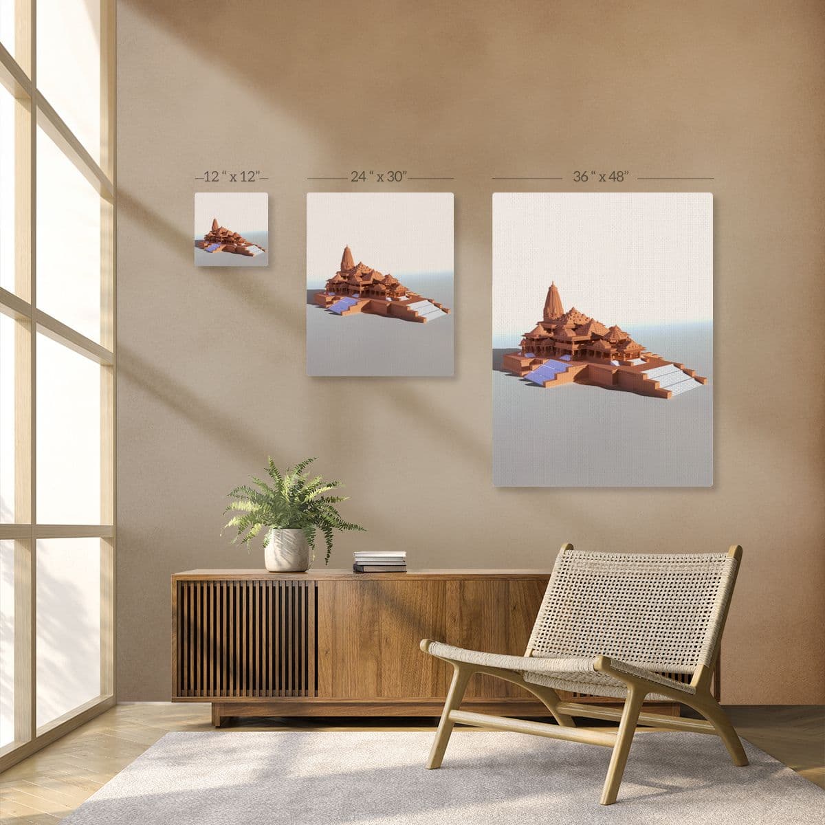 3D Ram Mandir Canvas Wall Art pattern detail