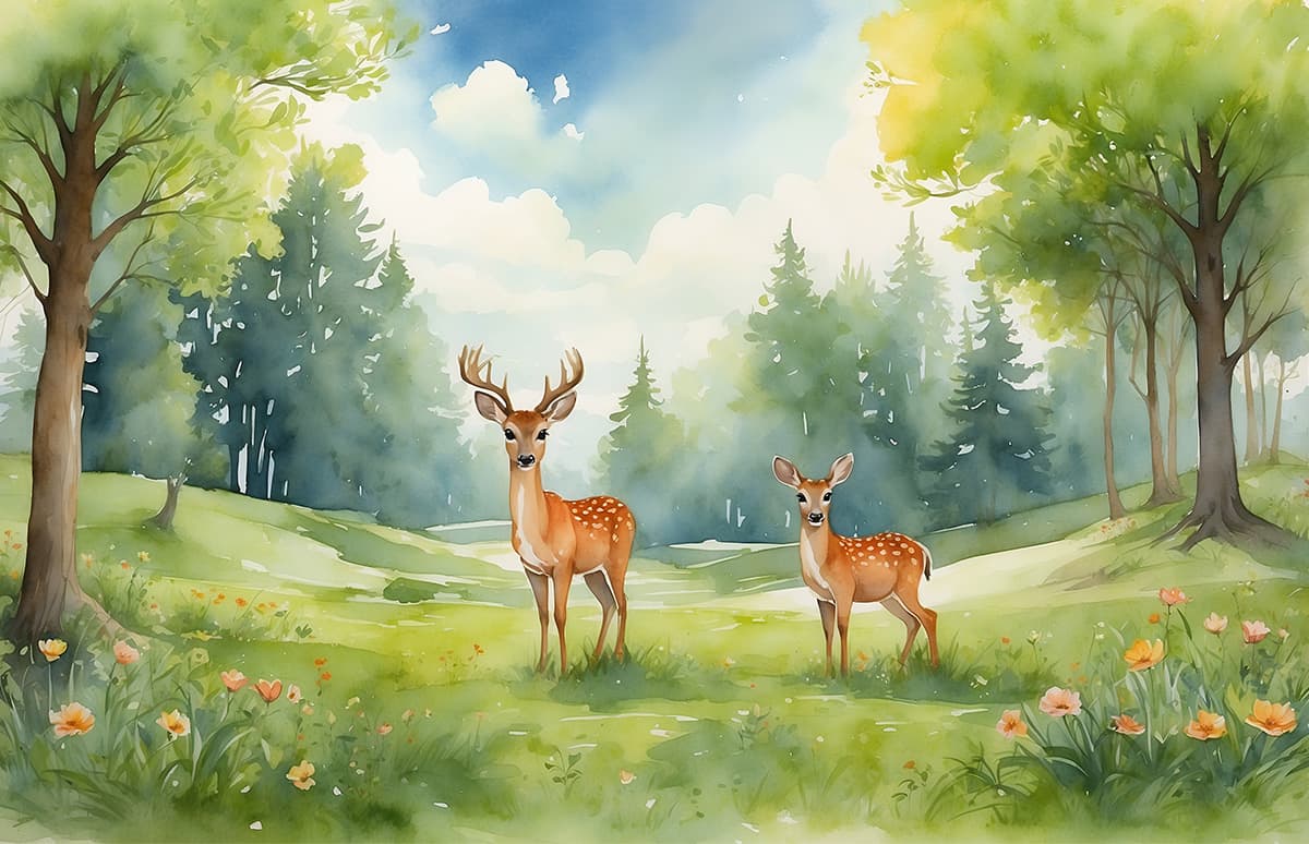 Elegant Woodland Deer Kids Room Wallpaper pattern detail
