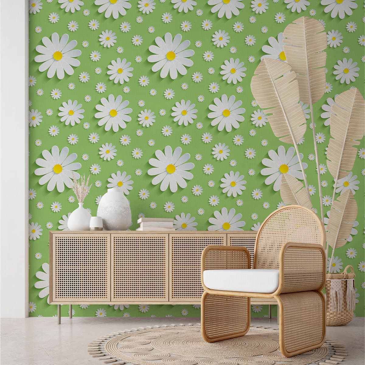 3D Effect Daisy Dreamscape Wallpaper pattern detail