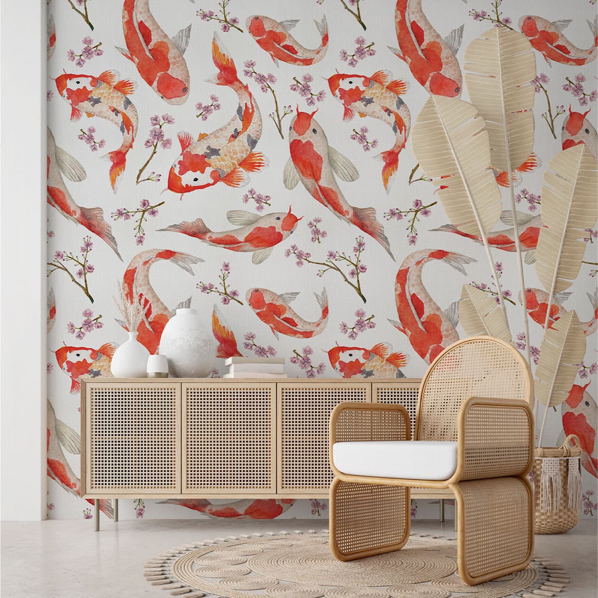 Beautiful Red Koi Fish Wallpaper Roll pattern detail