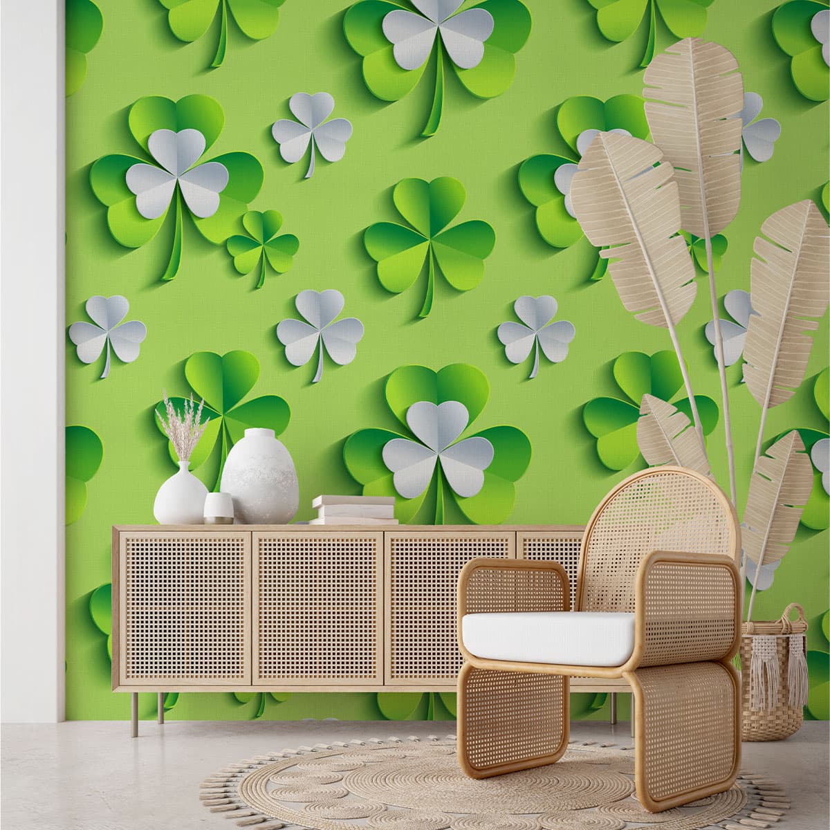 3D Serene Shamrock Leaves Pattern Wallpaper pattern detail