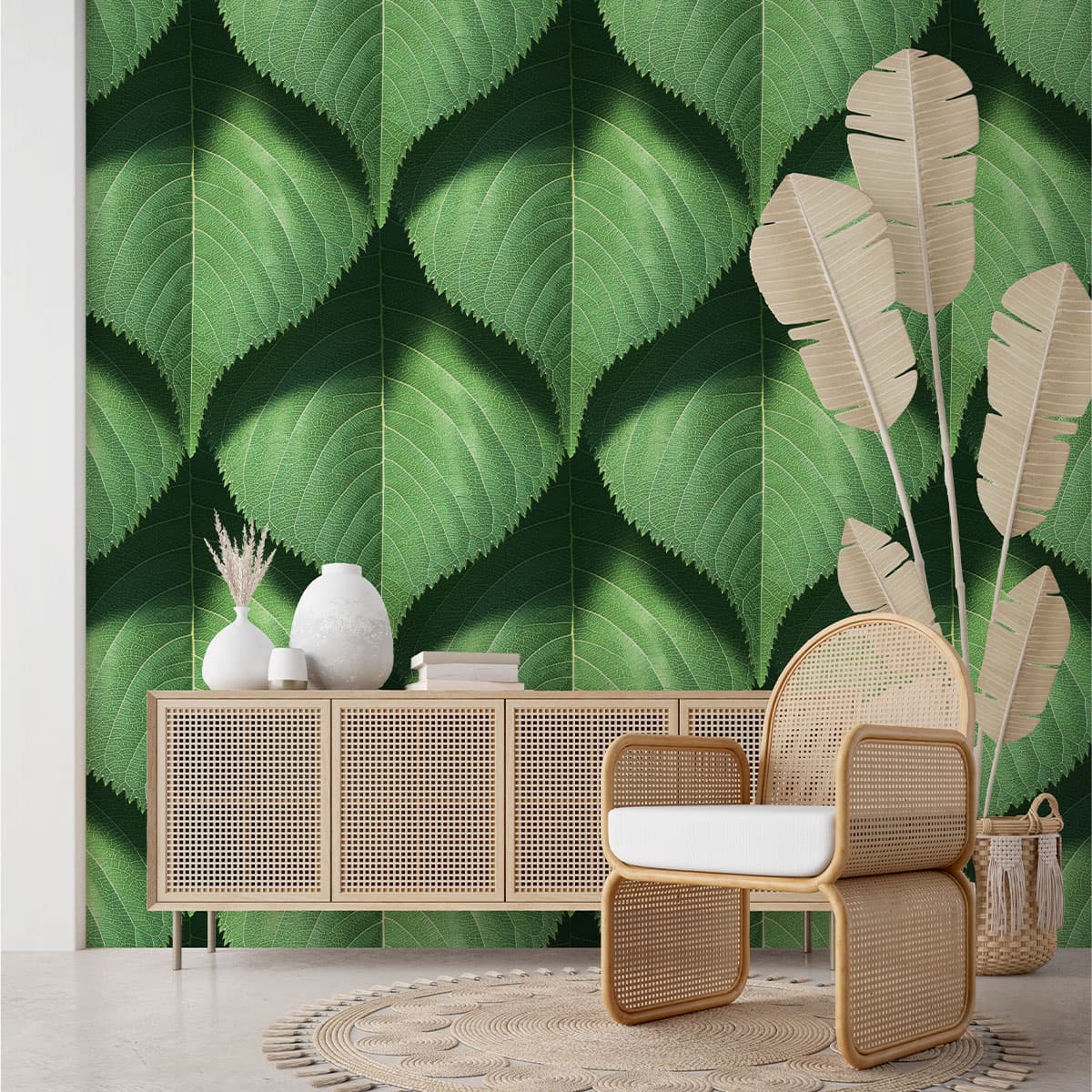 3D Realistic Leaves Wallpaper Roll pattern detail