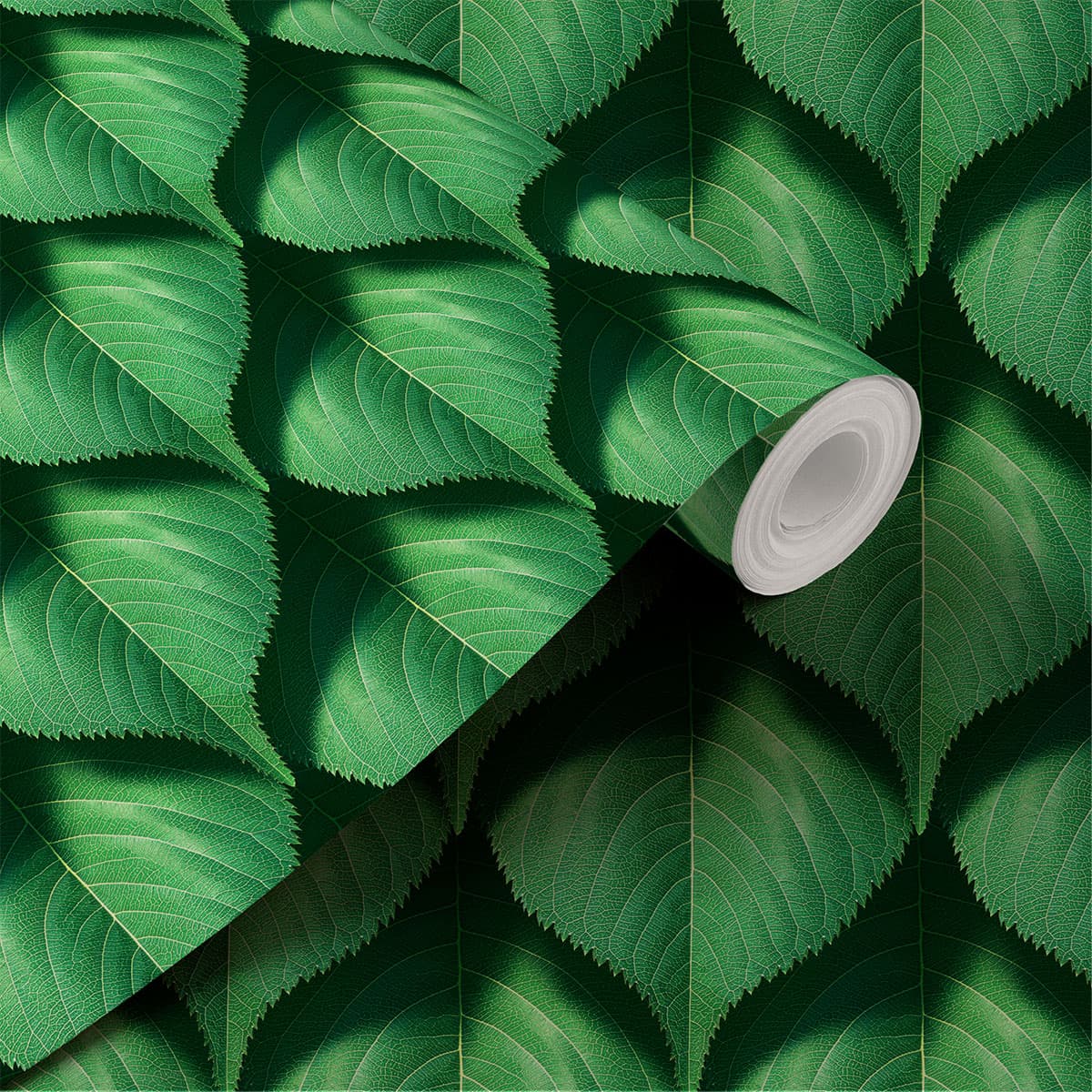 3D Realistic Leaves Wallpaper Roll shown in a room