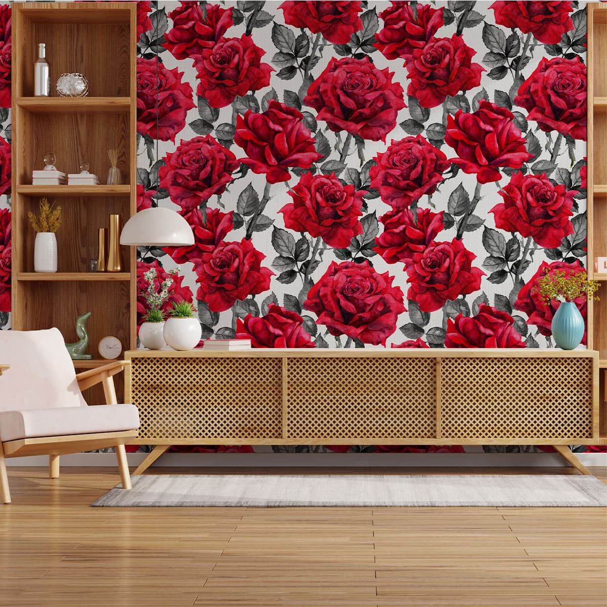 Mesmerizing Red Rose Wallpaper pattern detail