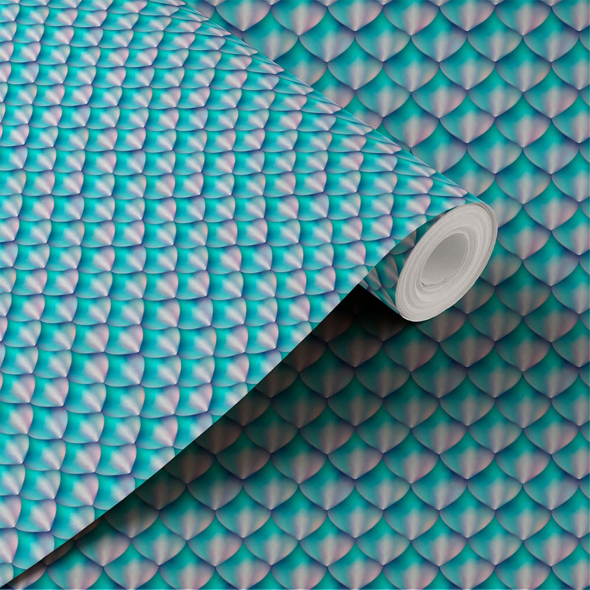 3D Effect Mermaid Scales Pattern Wallpaper shown in a room