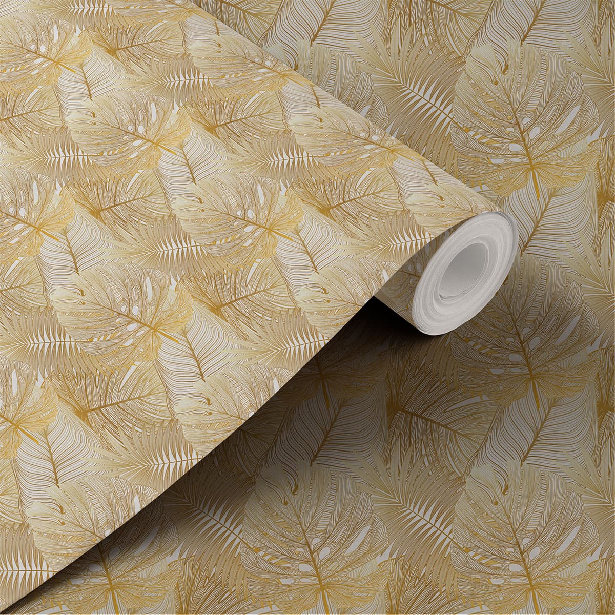 Luxurious Golden Palm Leaves Wallpaper for Walls shown in a room