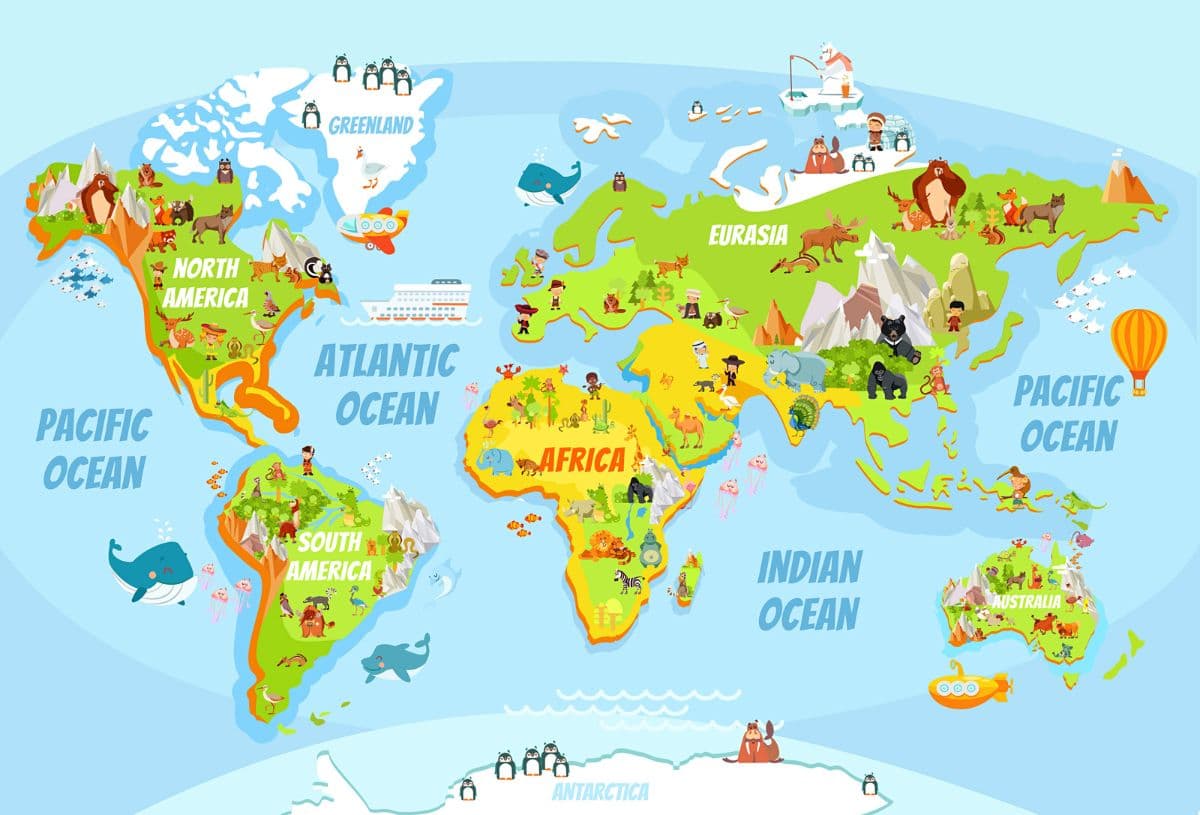 Fur and Fun, Animals on the World Map pattern detail