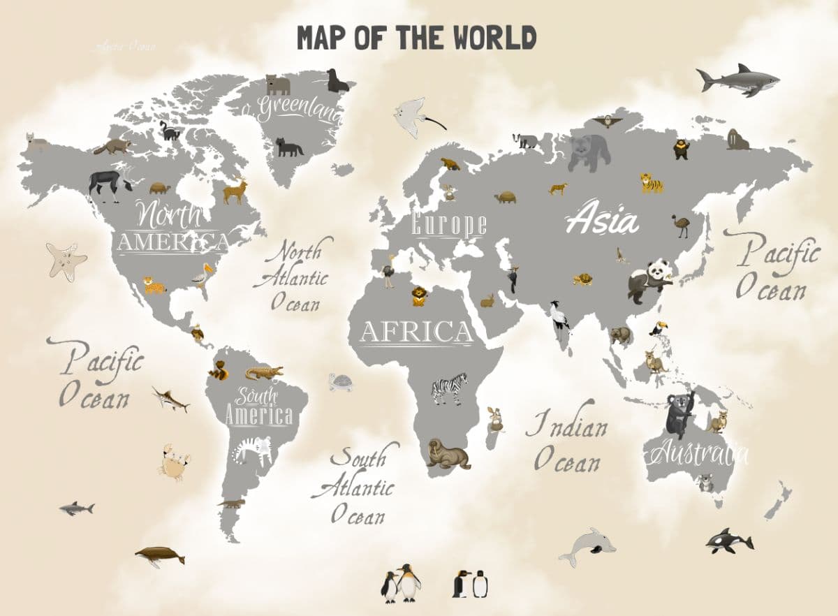 Vintage Style World Map Wallpaper pattern detail