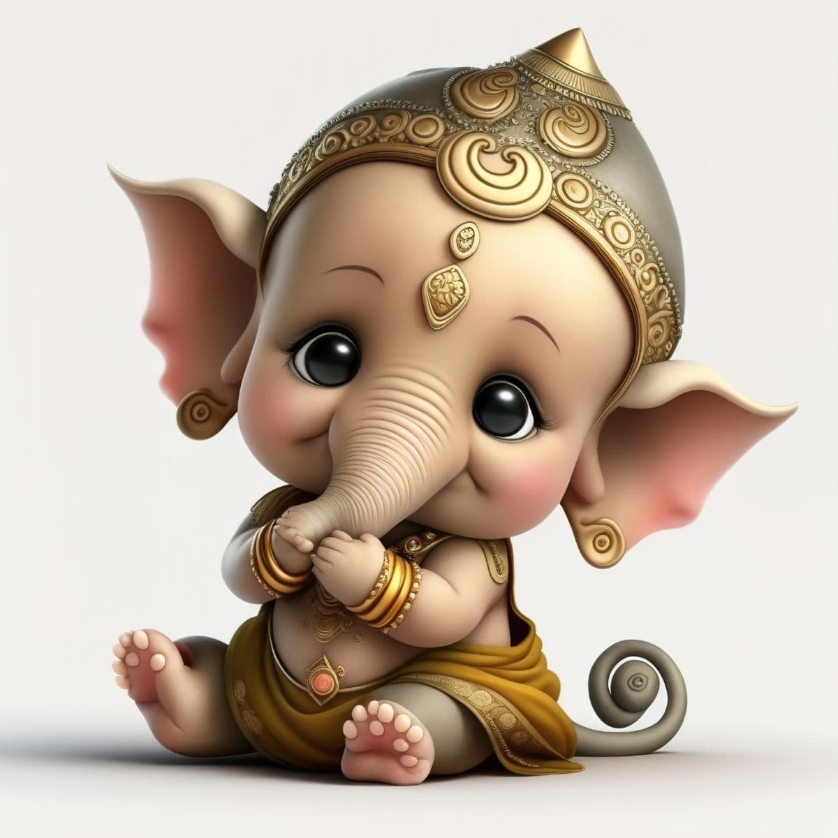 3D Cute Bal Ganesha Wallpaper for Pooja Room pattern detail