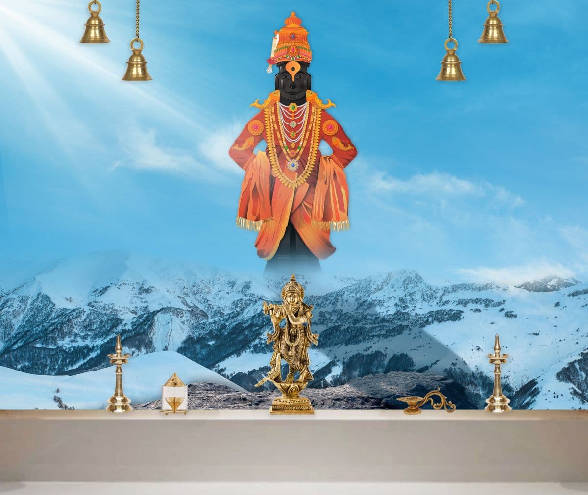 3D Shri Hari Vitthal Wallpaper for Pooja Room shown in a room