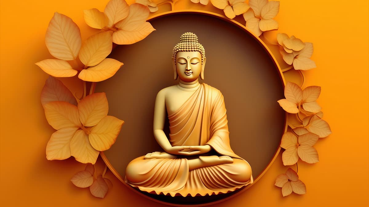 Buddham Sharnam, Serene Wallpaper for Home Wall pattern detail